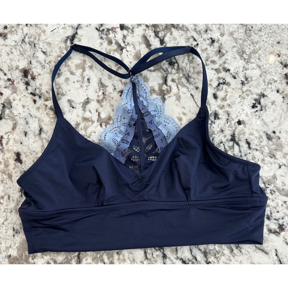 Aerie Blue Lace Back‎ Bralette Bra XS Extra Small Stretch Y Back wireless